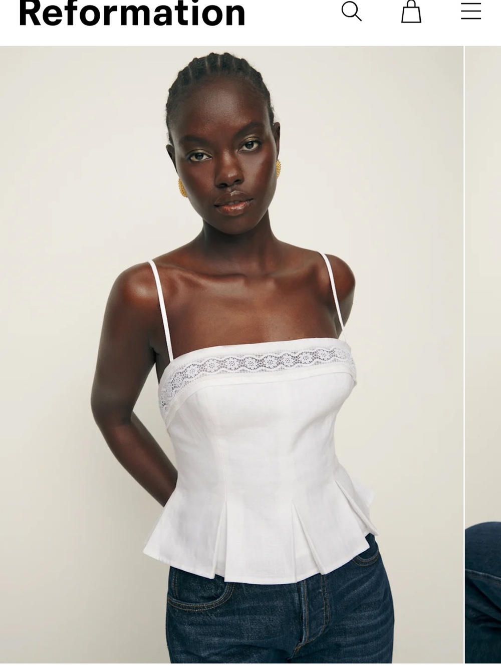 Reformation White Lace-Trim Bustier Cami